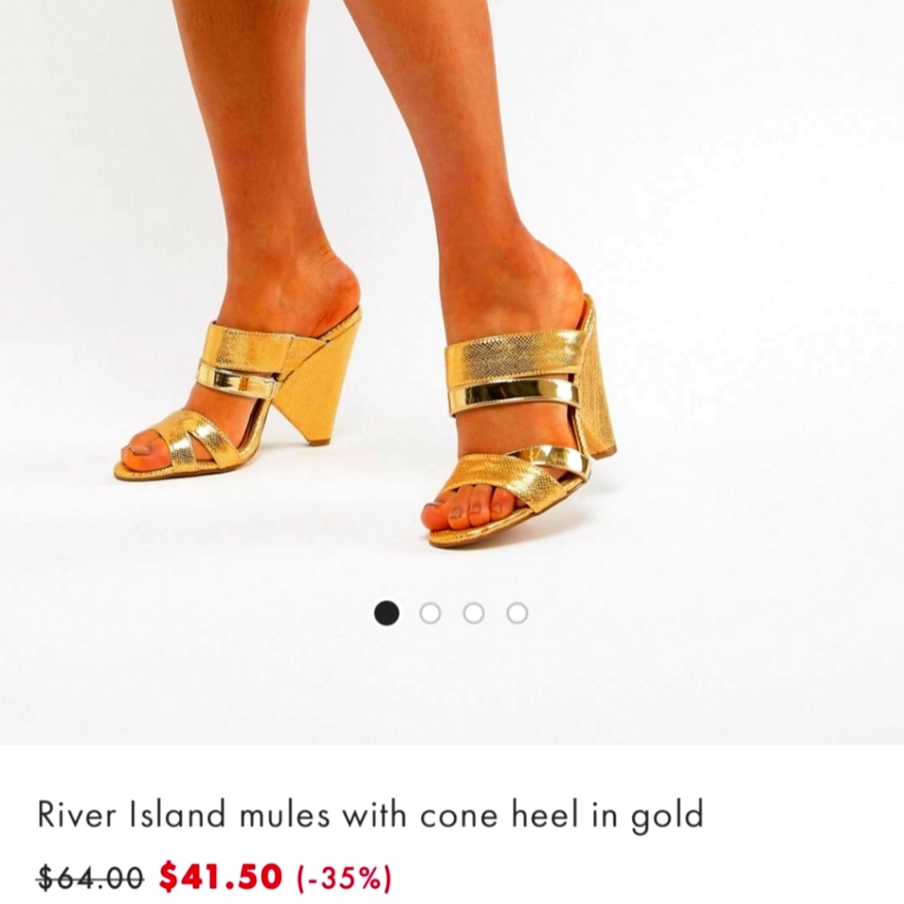 River Island Mule with Cone Heel in Gold